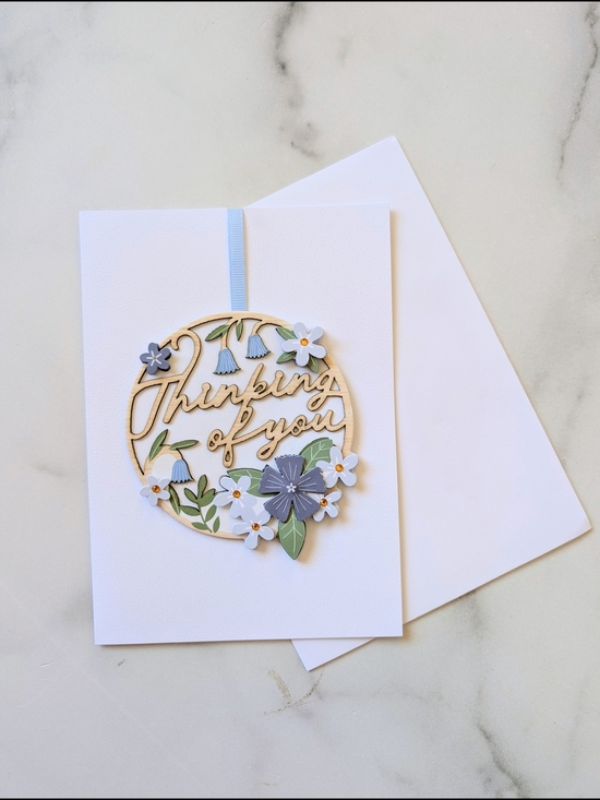 Other - Thinking of You Floral Wooden Accent Card - Blue and White